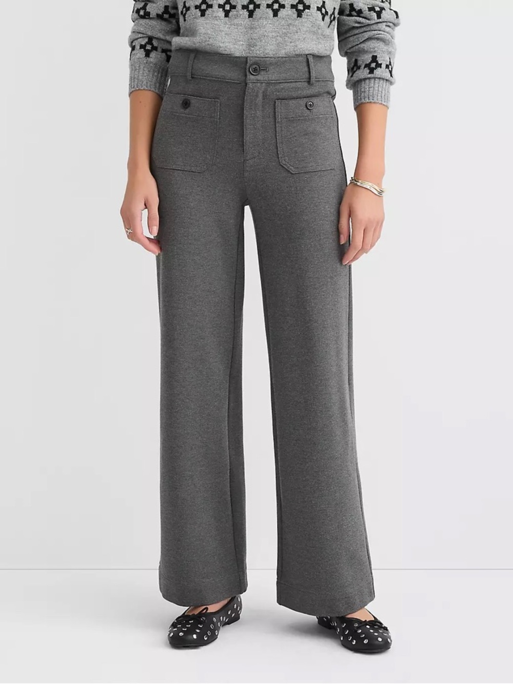 LOFT Palmer Wide Leg Pants Size 10 Heather Gray Ponte Stretch